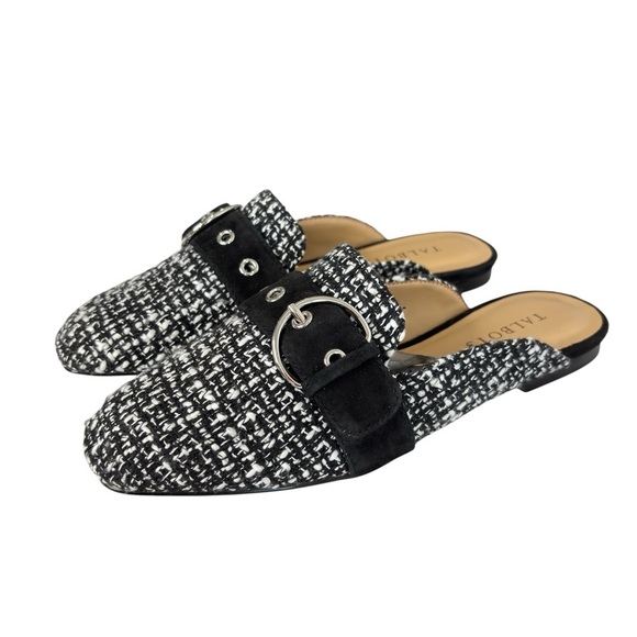 Talbots Stella Tweed Mules Womens Shoe Size 6.5 Classic Preppy Black White NEW - Picture 3 of 10